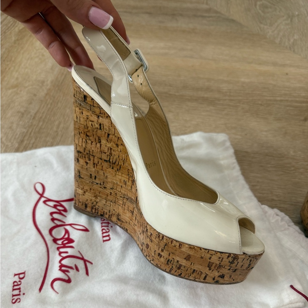Christian Louboutin Cream Platform Wedge Sandals size 38